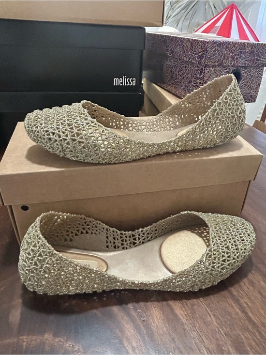 Melissa + Campana Shoes - Melissa Campana Gold GlitterJelly Flats nwt